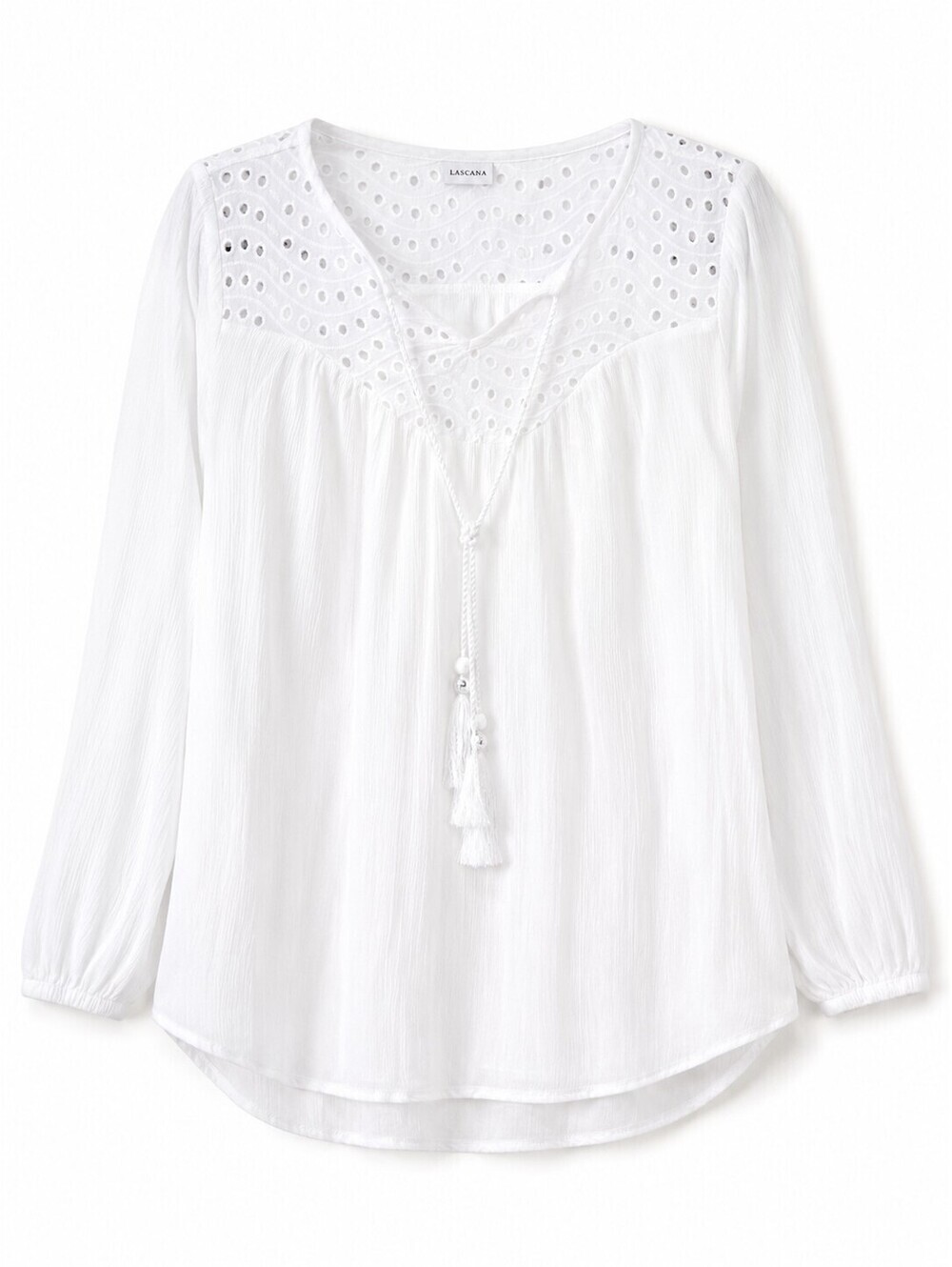 LASCANA White Eyelet Embroidered Boho Peasant Blouse Women's US 14
